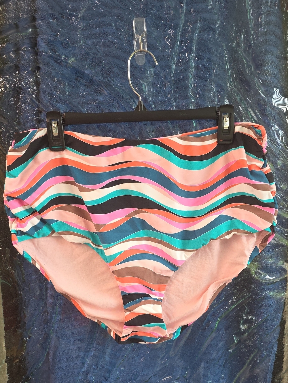Raisins Curve Multicolor Wave Stripe Bikini Bottoms with Gold Logo
